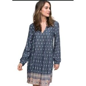 Roxy Tunic Dress Size Small Blue Mixed Print Pockets Viscose Lagenlook Beach